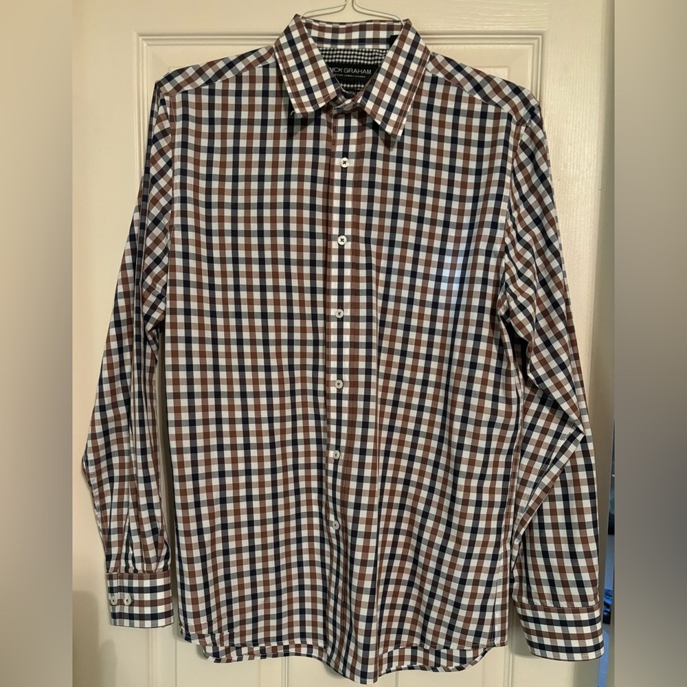 Nick Graham Modern Fit Brown & Navy Checked Shirt
